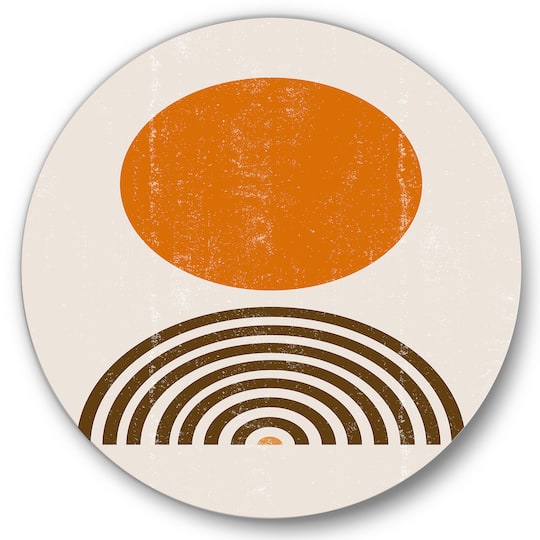 Designart - Abstract Minimal Orange Sun and Rainbow I